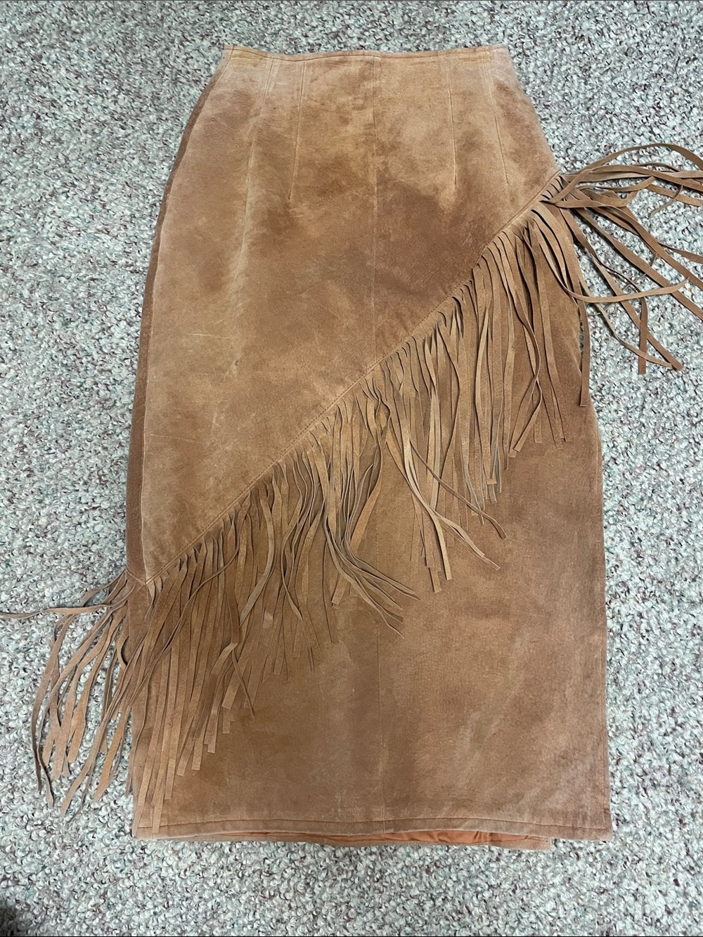 Vintage y2k suede Fringe tan midi/maxi Skirt with slit side